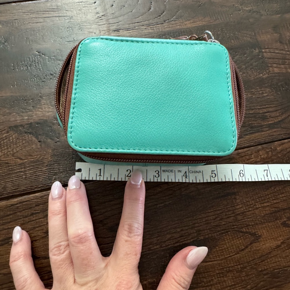 Teal Leather Jewelry Case with Brown Tassel and Accents - Picture 5 of 16